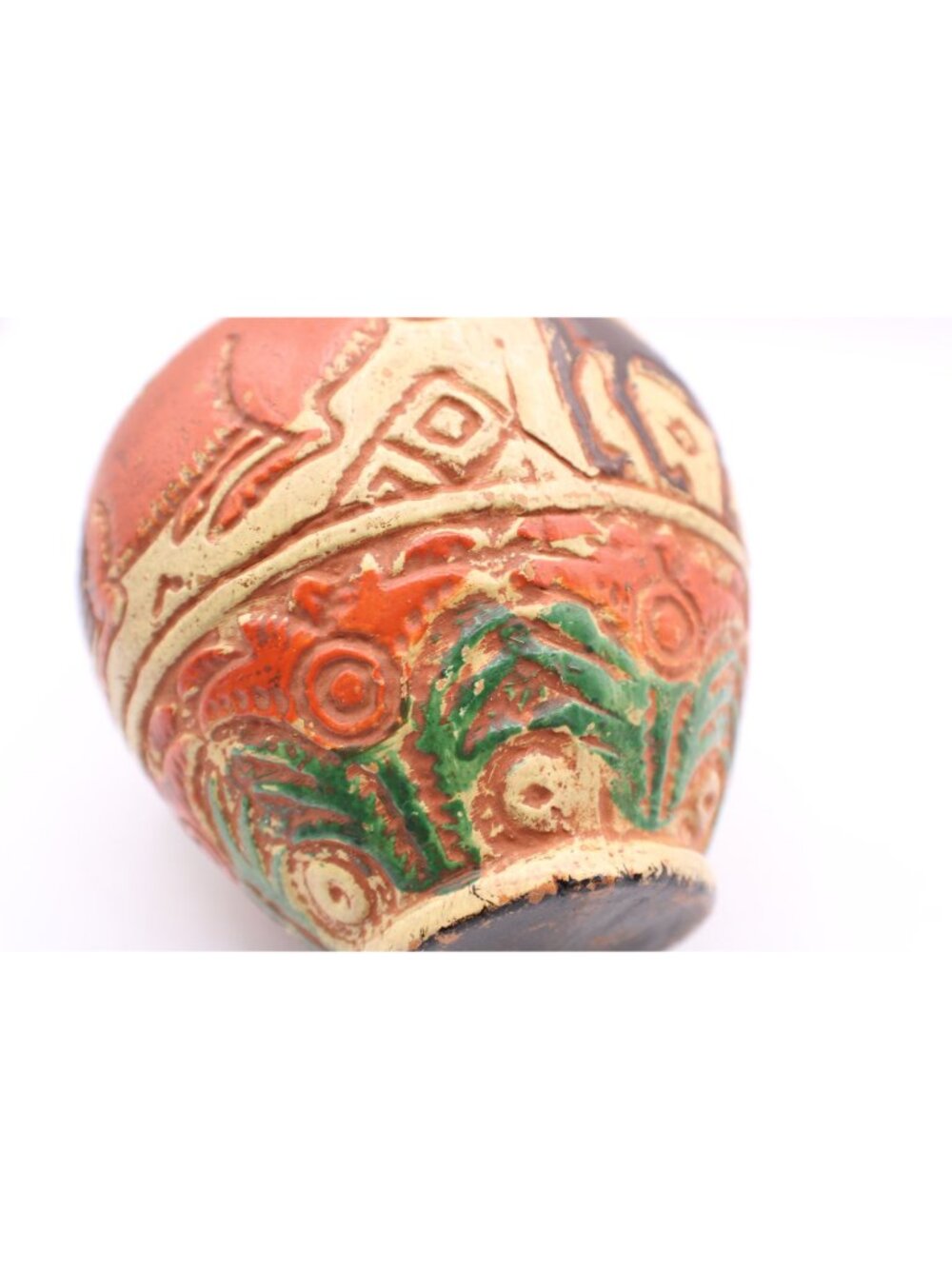 Animal Motif Pottery Jug Vase Geo Signed Rustic Decor 6" H Small Chip Red Clay - Picture 11 of 12